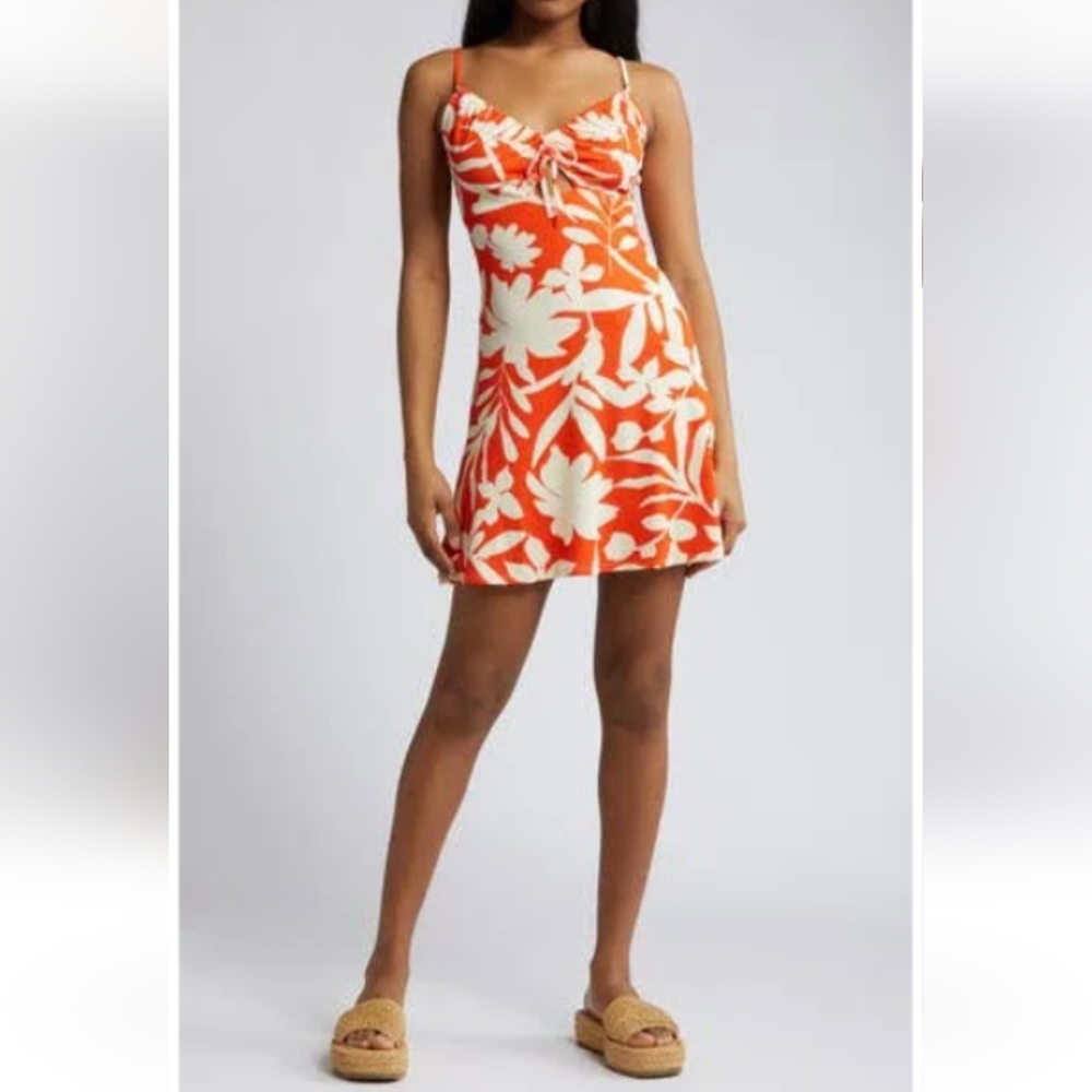 NWOT- Top Shop Floral Orange and White Summer Dress With Cut Out- Large